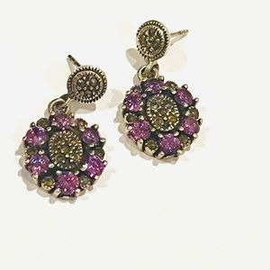 Vintage sterling silver earrings with purple cryst